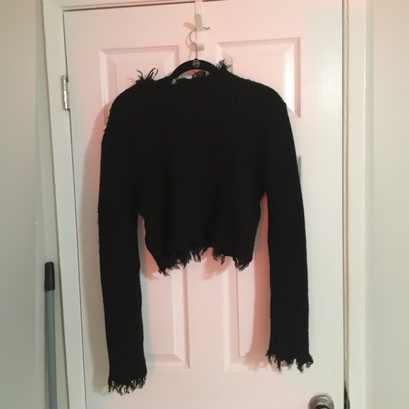 Crop frayed black sweater - Picture 4 of 7